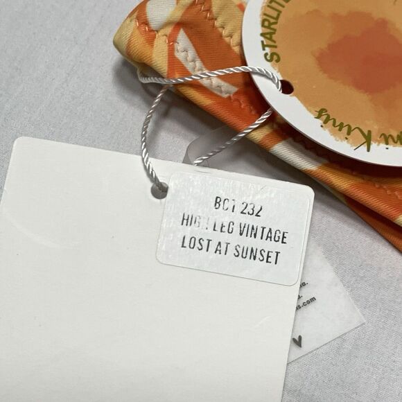 Kulani Kinis NWT Women's Minimal Cheeky Bikini Starlite Village Orange Print Med - Picture 6 of 6